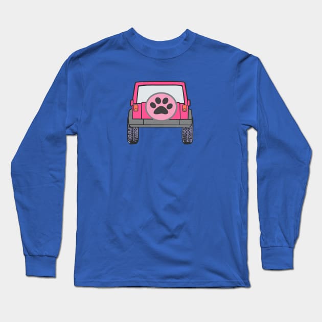 Pink Jeep with Paw Print Long Sleeve T-Shirt by Trent Tides